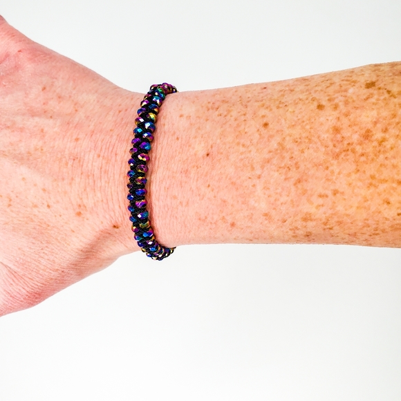 Rainbow Metallic Iridescent Oil Slick Facet Rondelle Adjustable Bracelet Anklet - Picture 4 of 11
